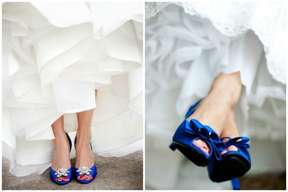 modré svadobné topánky
