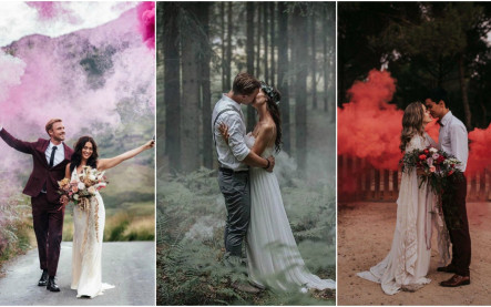 svadobné fotografie s dymovými bombami